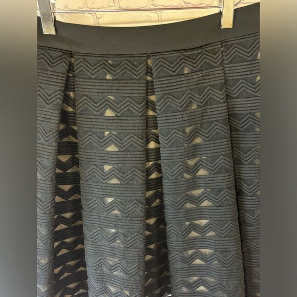 English Factory Black Chevron Sheer Lined Whimsigoth Box Pleat Skirt Size M - Picture 2 of 9